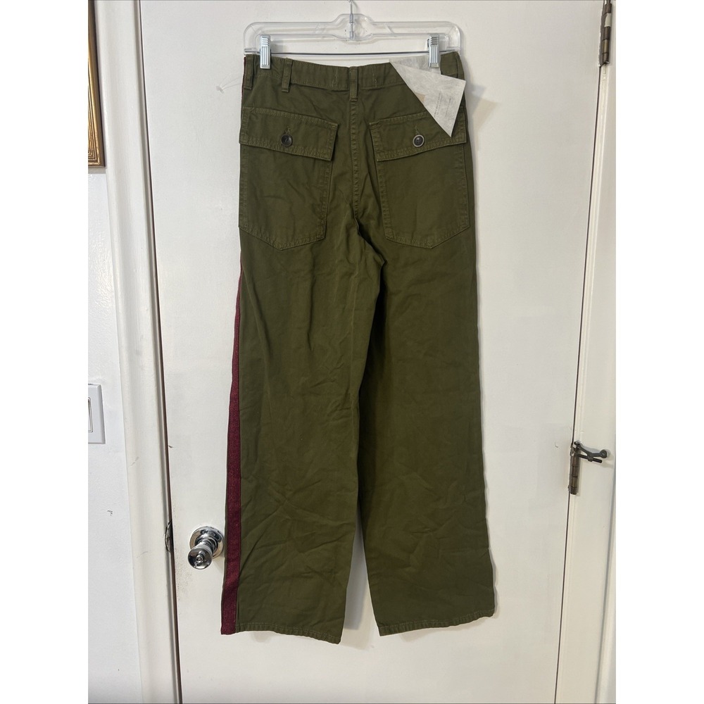 Zara‎ The Workers  Straight Green  Pants Size 2 High Rise Ref Stripe Casual - Picture 4 of 8